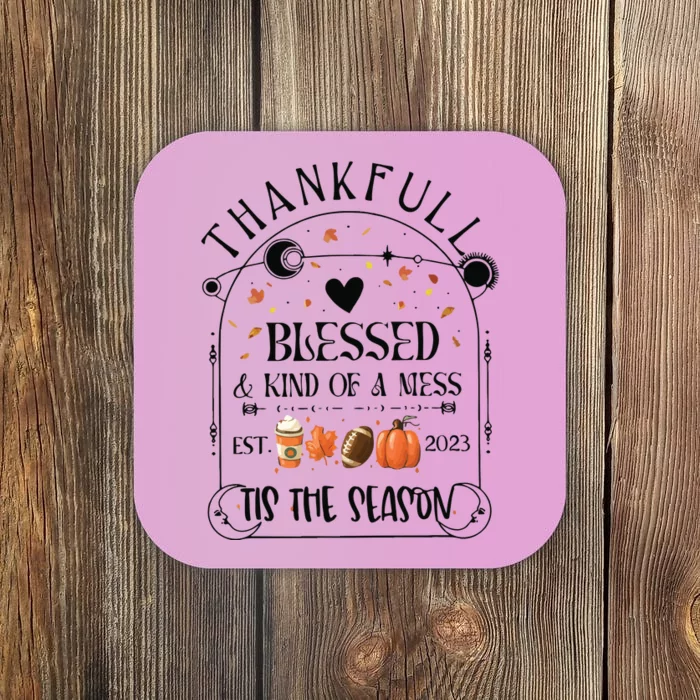 Thankful Blessed & Kind Of A Mess Retro Autumn Coaster