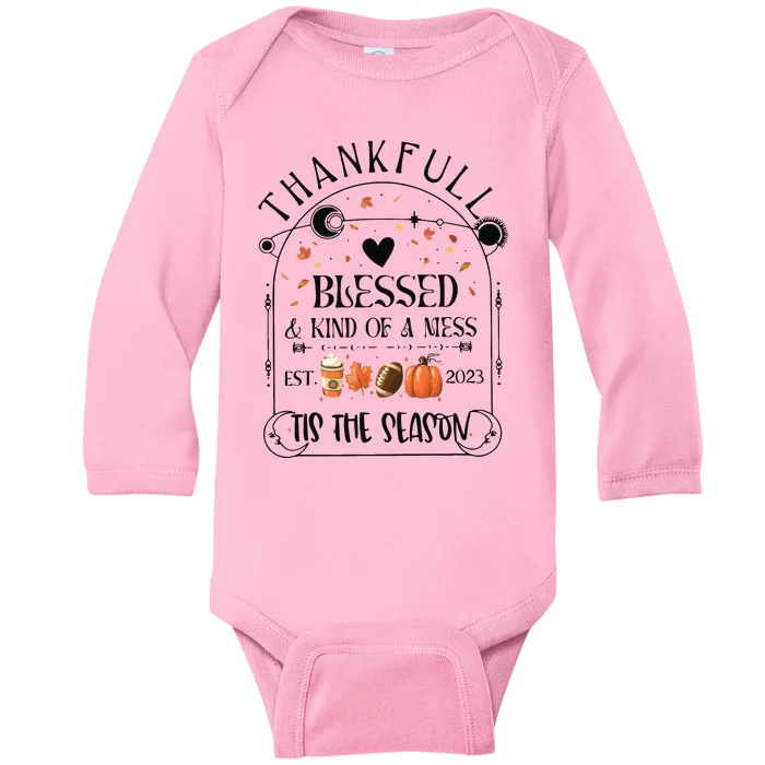 Thankful Blessed & Kind Of A Mess Retro Autumn Baby Long Sleeve Bodysuit