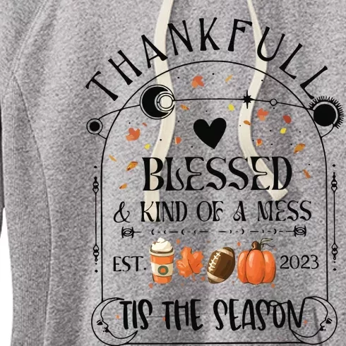 Thankful Blessed & Kind Of A Mess Retro Autumn Women's Fleece Hoodie