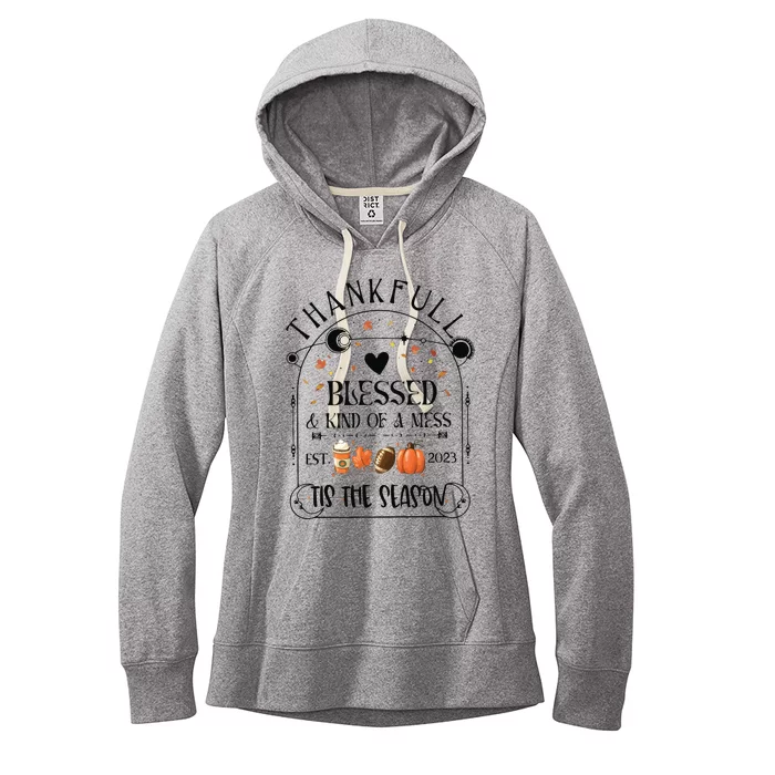 Thankful Blessed & Kind Of A Mess Retro Autumn Women's Fleece Hoodie