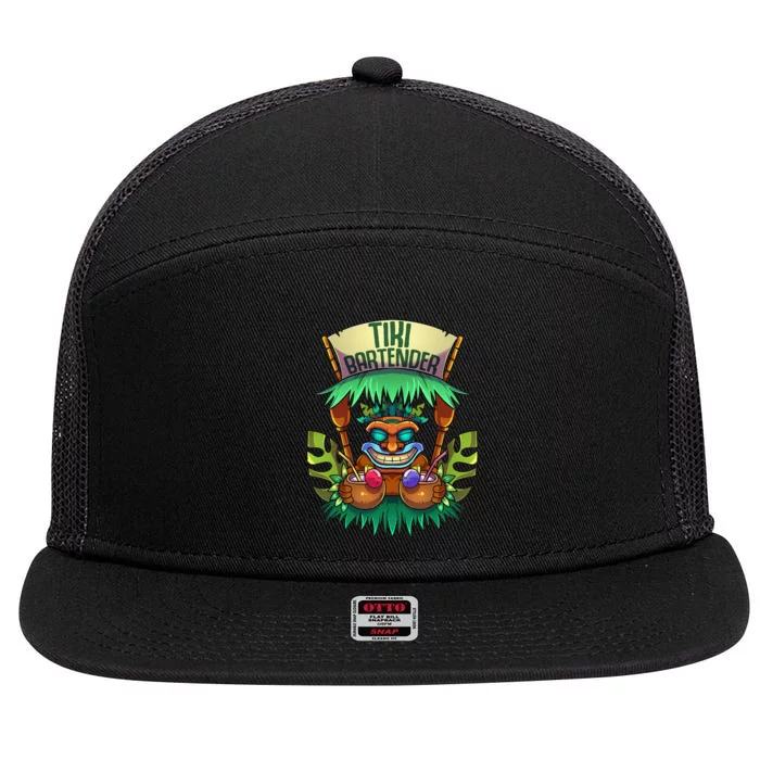 Tiki Bartender Kahuna Tropical Drinks Cocktails Luao Party 7 Panel Mesh Trucker Snapback Hat