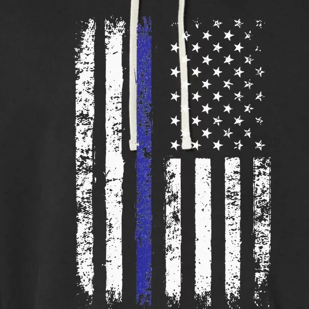 Thin Blue Line American Flag Police Officer Back Dad Gift Garment-Dyed Fleece Hoodie