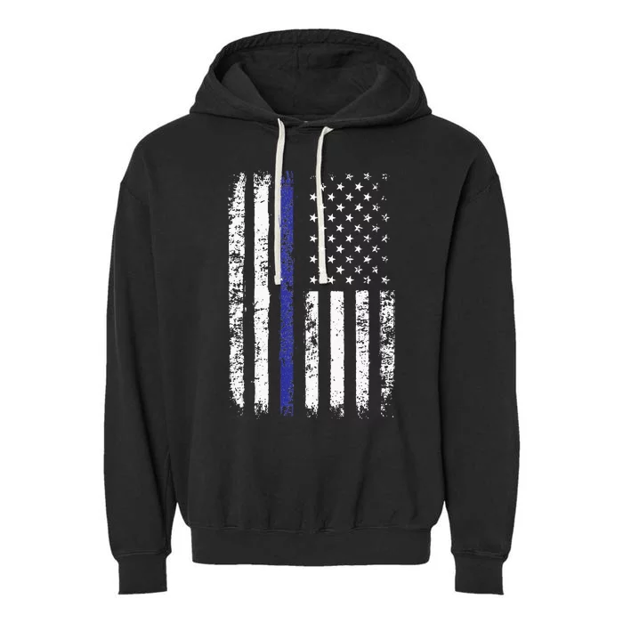 Thin Blue Line American Flag Police Officer Back Dad Gift Garment-Dyed Fleece Hoodie