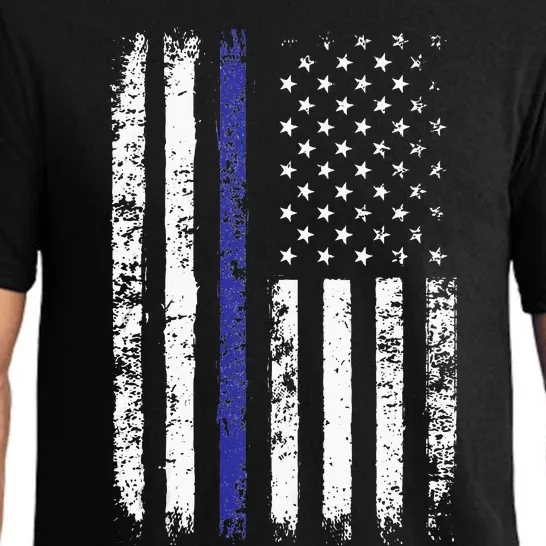 Thin Blue Line American Flag Police Officer Back Dad Gift Pajama Set