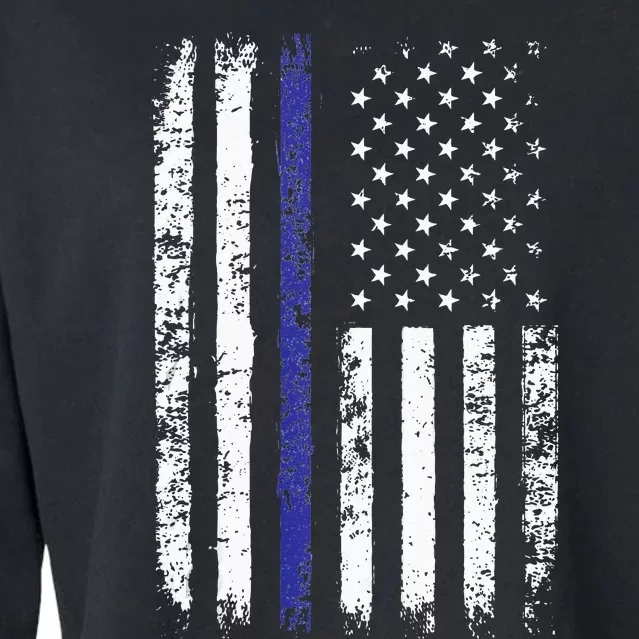 Thin Blue Line American Flag Police Officer Back Dad Gift Cropped Pullover Crew