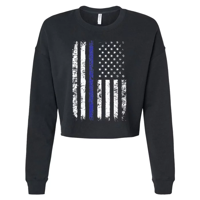 Thin Blue Line American Flag Police Officer Back Dad Gift Cropped Pullover Crew