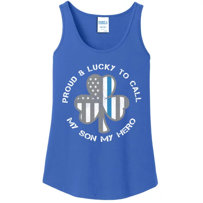 Thin Blue Line Us Flag Proud Police Parent St Patricks Day Great Gift Ladies Essential Tank