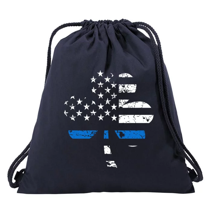 Thin Blue Line Usa Flag Shamrock Police St Patricks Day Gift Drawstring Bag