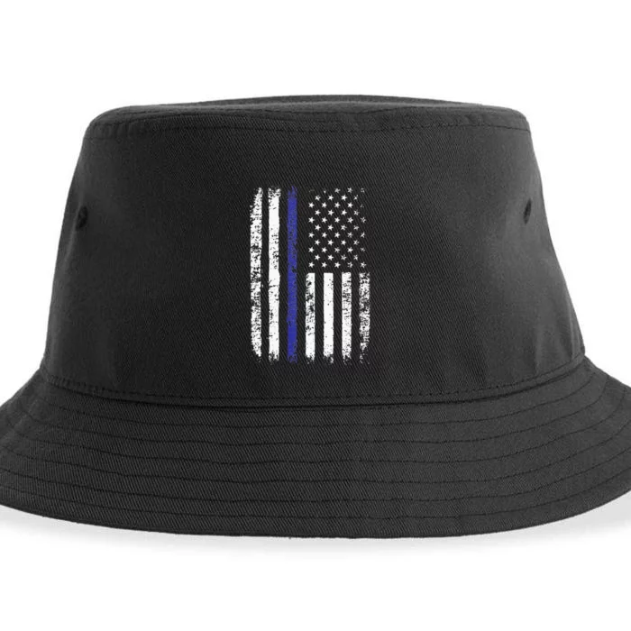 Thin Blue Line American Flag Police Officer Back Dad Gift Sustainable Bucket Hat