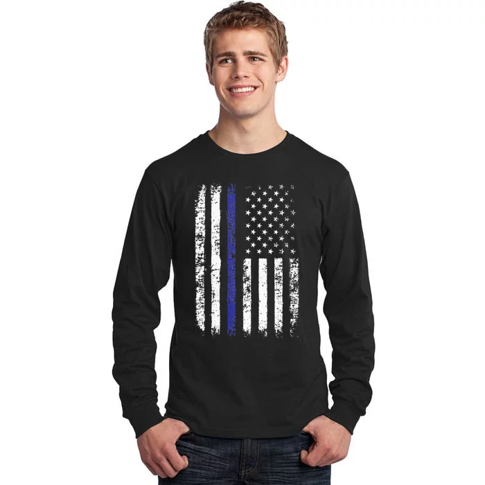 Thin Blue Line American Flag Police Officer Back Dad Gift Tall Long Sleeve T-Shirt