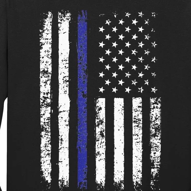 Thin Blue Line American Flag Police Officer Back Dad Gift Tall Long Sleeve T-Shirt