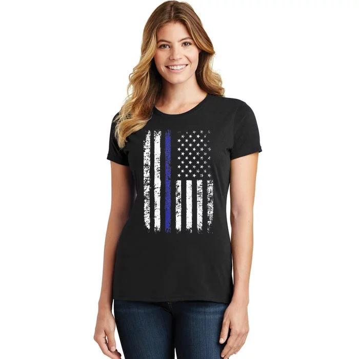 Thin Blue Line American Flag Police Officer Back Dad Gift Women's T-Shirt