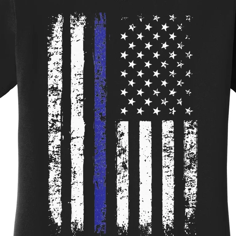 Thin Blue Line American Flag Police Officer Back Dad Gift Women's T-Shirt