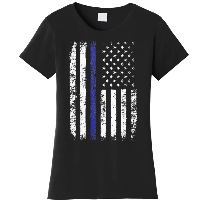 Thin Blue Line American Flag Police Officer Back Dad Gift Women's T-Shirt