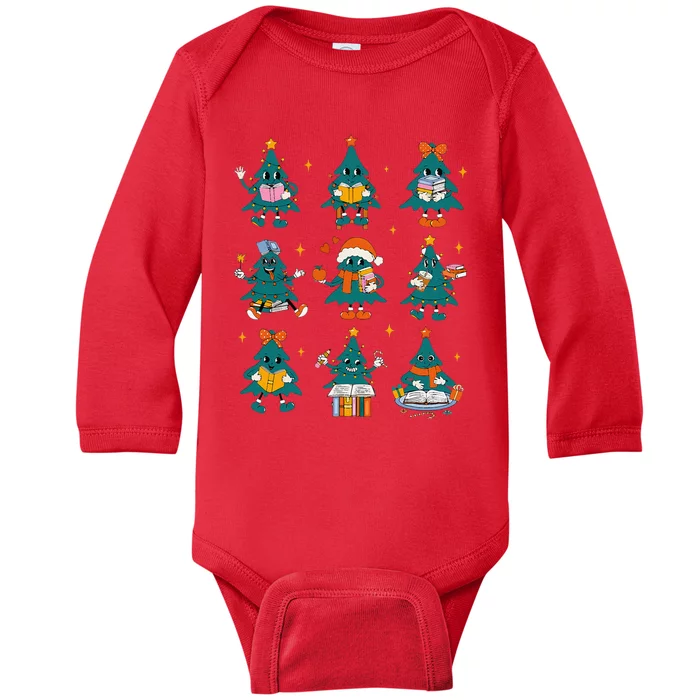 Teacher Book Lovers Librarian Reading Books Christmas Tree Baby Long Sleeve Bodysuit