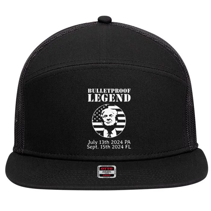 Trump Bulletproof Legend You Missed Again Twice Pa Fl Golf 7 Panel Mesh Trucker Snapback Hat