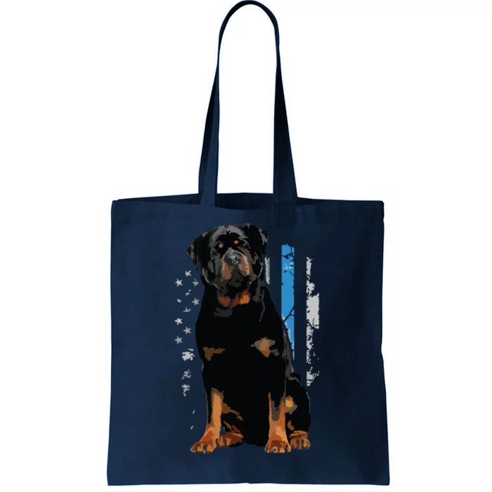 Thin Blue Line American Flag Rottweiler Police Dog Tote Bag