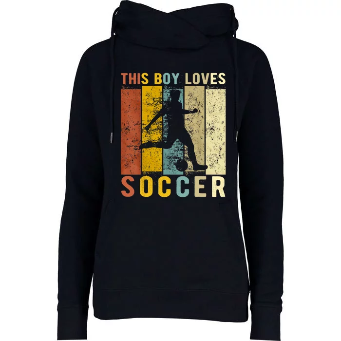 This Boy Loves Soccer Boy Soccer Womens Funnel Neck Pullover Hood