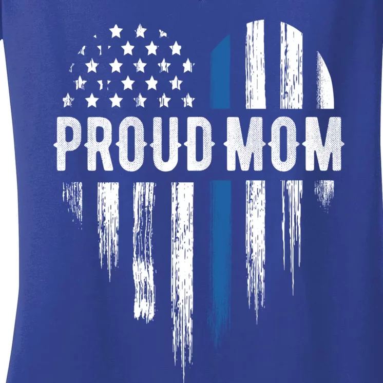 Thin Blue Line Heart Proud Mom Police Gift Women's V-Neck T-Shirt