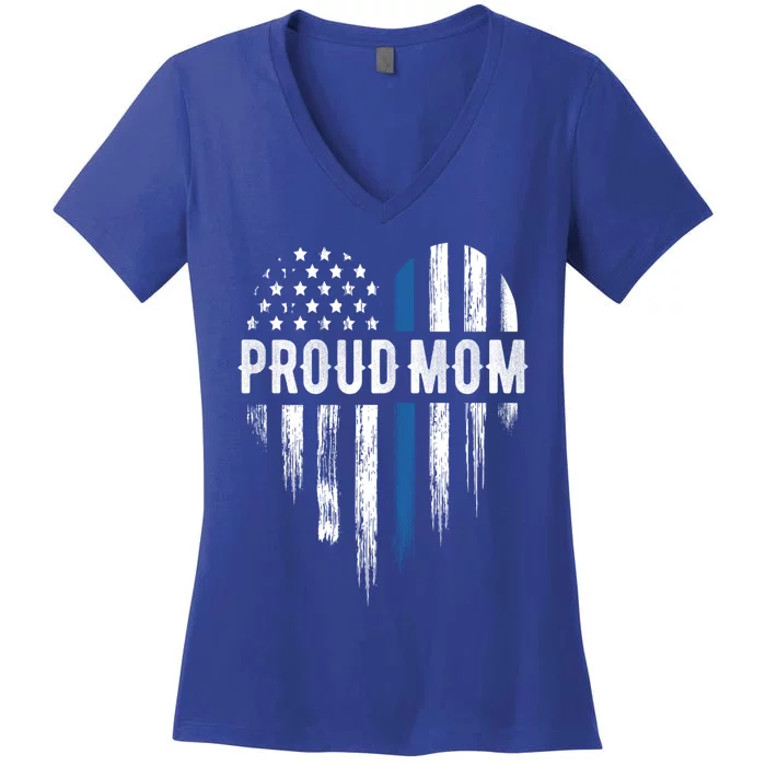 Thin Blue Line Heart Proud Mom Police Gift Women's V-Neck T-Shirt