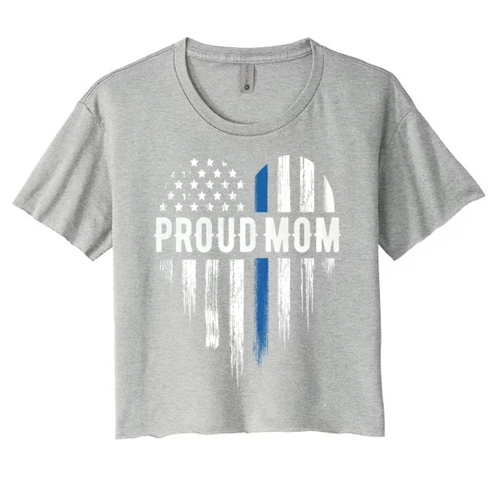 Thin Blue Line Heart Proud Mom Police Gift Women's Crop Top Tee