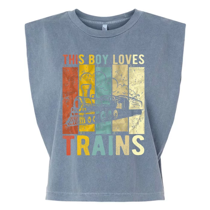 This Boy Loves Trains Gift Train Garment-Dyed Women's Muscle Tee