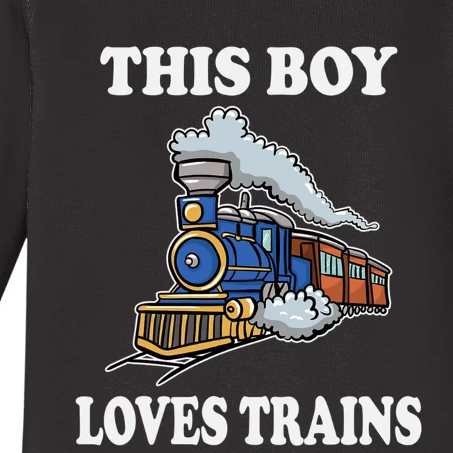 This Boy Loves Trains Train Lovers Gift Baby Long Sleeve Bodysuit