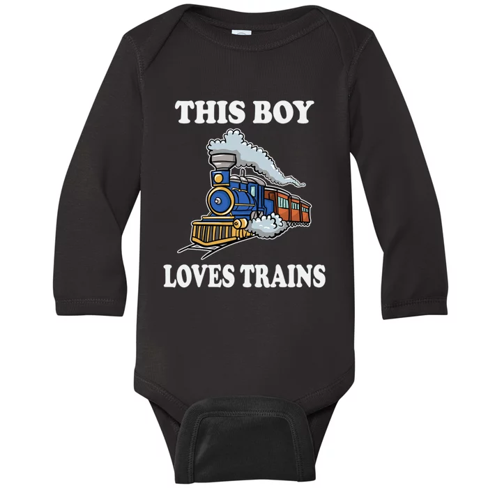 This Boy Loves Trains Train Lovers Gift Baby Long Sleeve Bodysuit