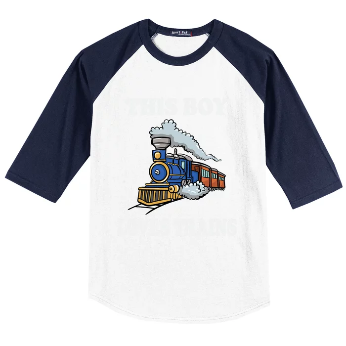 This Boy Loves Trains Train Lovers Gift Baseball Sleeve Shirt