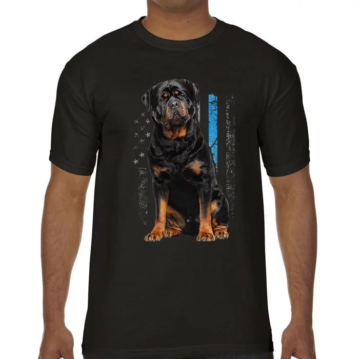 Thin Blue Line American Flag Rottweiler Police Dog Comfort Colors T-Shirt