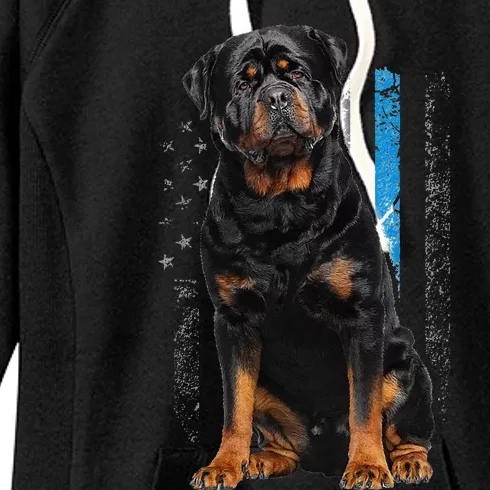 Thin Blue Line American Flag Rottweiler Police Dog Women's Fleece Hoodie