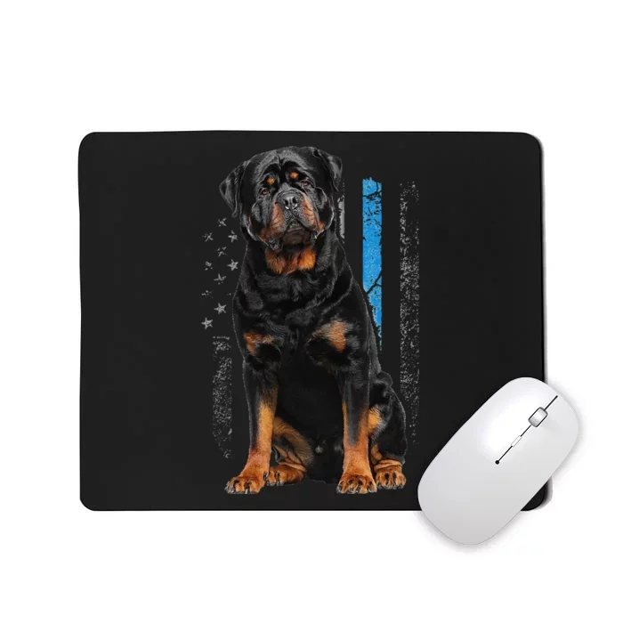 Thin Blue Line American Flag Rottweiler Police Dog Mousepad