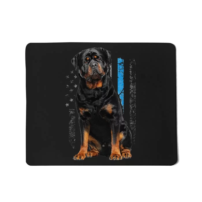 Thin Blue Line American Flag Rottweiler Police Dog Mousepad