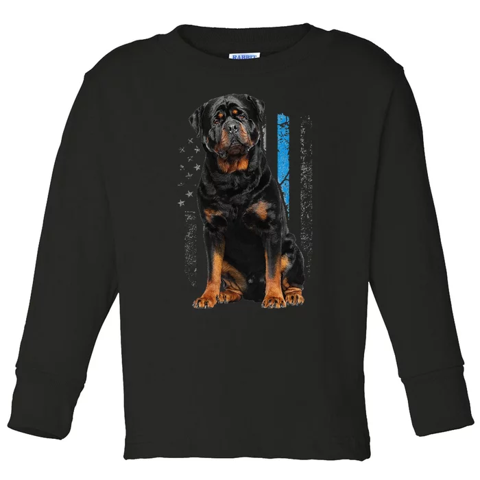 Thin Blue Line American Flag Rottweiler Police Dog Toddler Long Sleeve Shirt