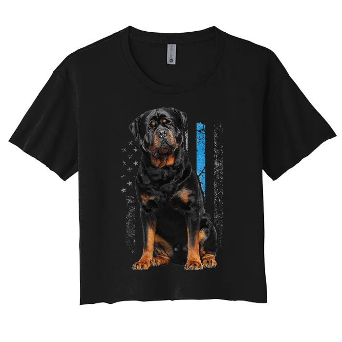 Thin Blue Line American Flag Rottweiler Police Dog Women's Crop Top Tee