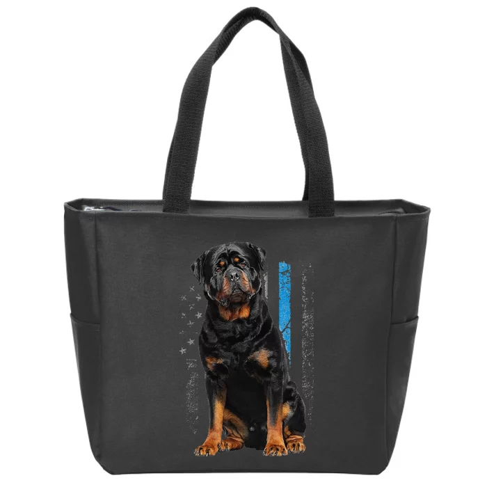 Thin Blue Line American Flag Rottweiler Police Dog Zip Tote Bag