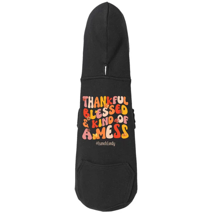 Thankful Blessed Lunch Lady Fall Vibes Thanksgiving Doggie 3-End Fleece Hoodie