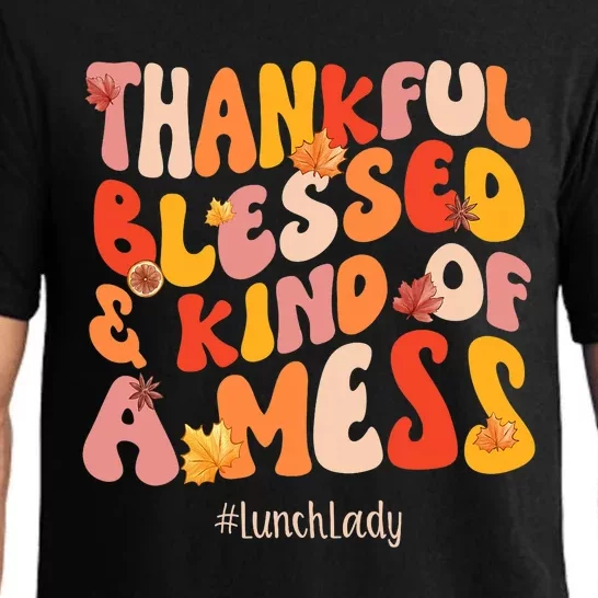 Thankful Blessed Lunch Lady Fall Vibes Thanksgiving Pajama Set