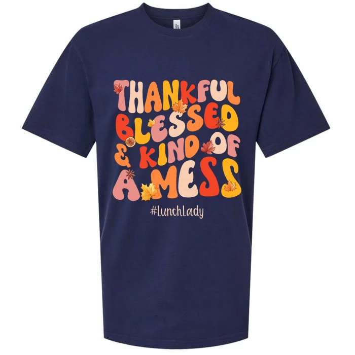 Thankful Blessed Lunch Lady Fall Vibes Thanksgiving Sueded Cloud Jersey T-Shirt