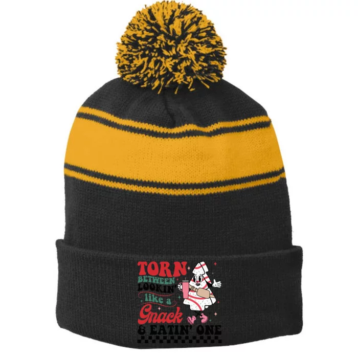 Torn Between Looking Like A Snack Or Retro Christmas Tree Stripe Pom Pom Beanie