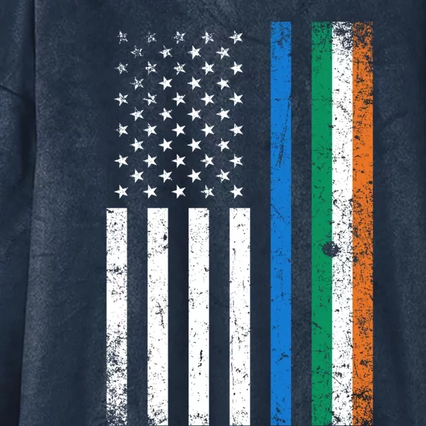 Thin Blue Line Irish American Flag Police Officer Cool Gift Hooded Wearable Blanket