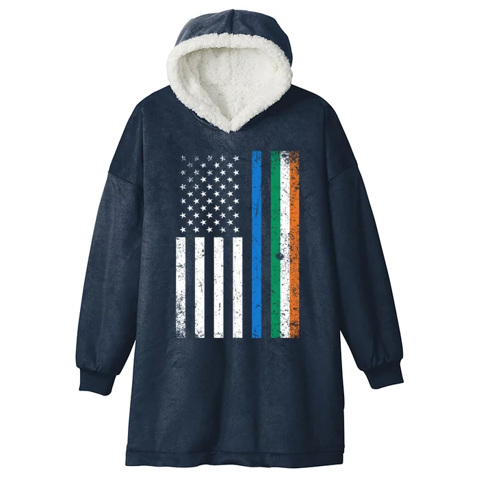 Thin Blue Line Irish American Flag Police Officer Cool Gift Hooded Wearable Blanket