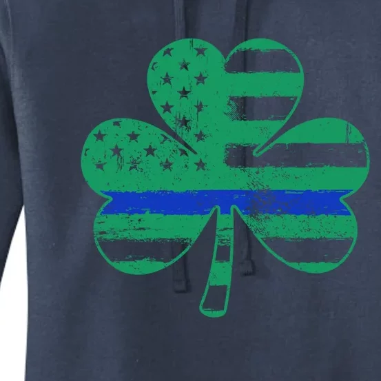 Thin Blue Line Irish Shamrock Police Gift Usa American Flag Gift Women's Pullover Hoodie