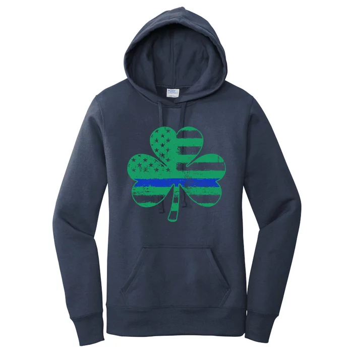 Thin Blue Line Irish Shamrock Police Gift Usa American Flag Gift Women's Pullover Hoodie