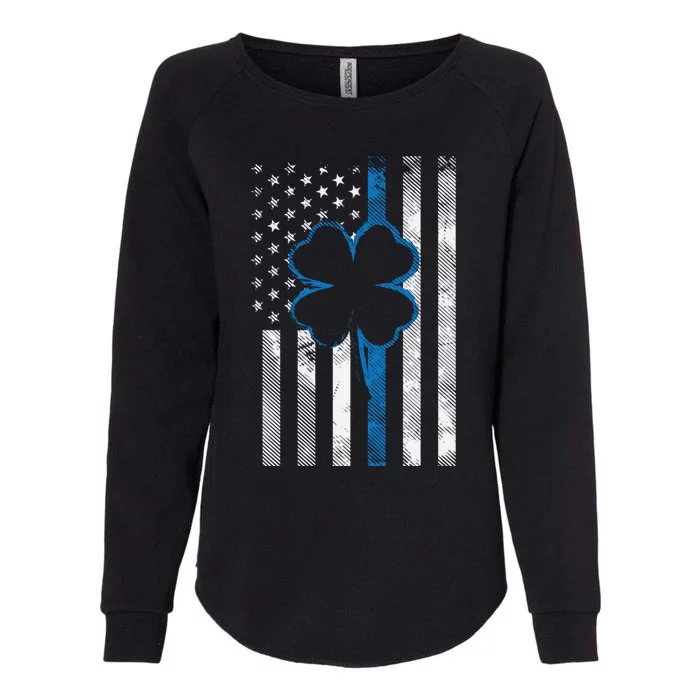 Thin Blue Line Le Cop Police Irish Us Flag St Patricks Day Gift Womens California Wash Sweatshirt