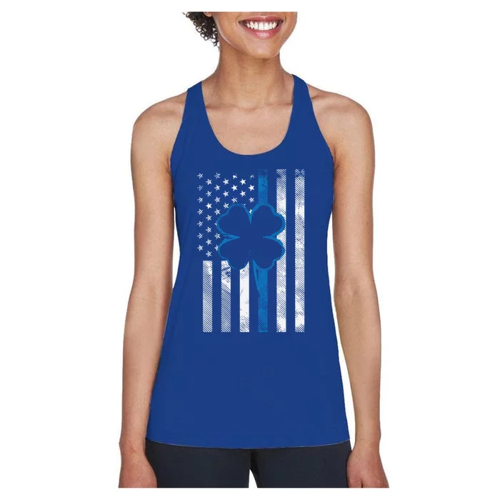 Thin Blue Line Le Cop Police Irish Us Flag St Patricks Day Gift Women's Racerback Tank