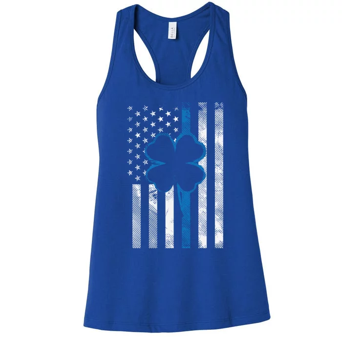 Thin Blue Line Le Cop Police Irish Us Flag St Patricks Day Gift Women's Racerback Tank