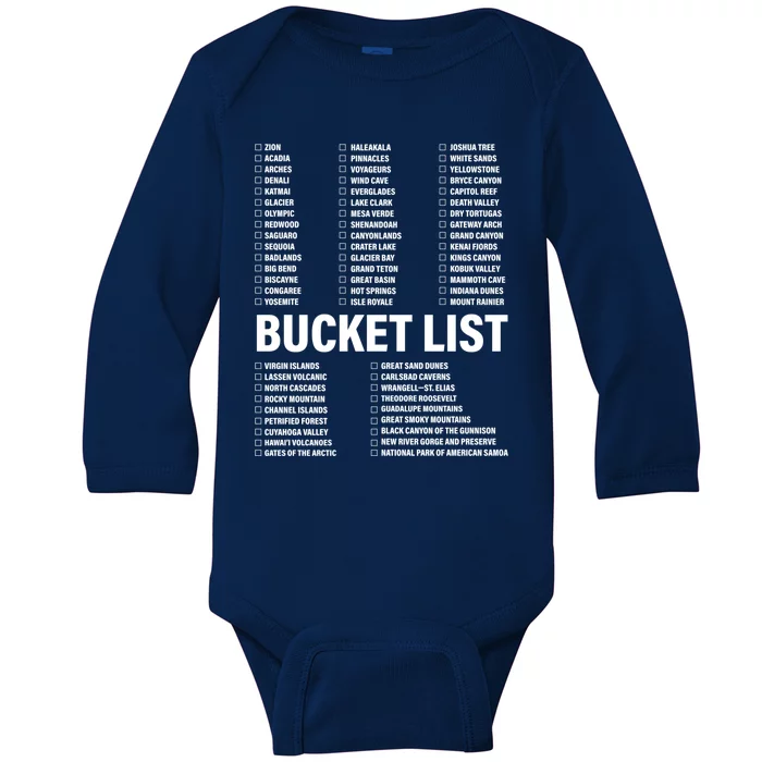 Travel Bucket List Of National Parks Family U S Check List Gift Baby Long Sleeve Bodysuit