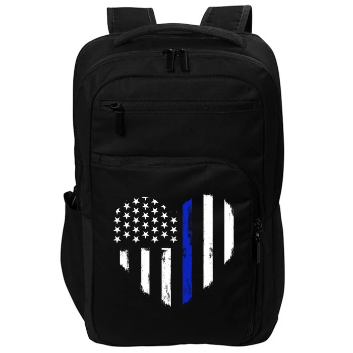 Thin Blue Line Heart Flag Police Officer Support Gift Impact Tech Backpack