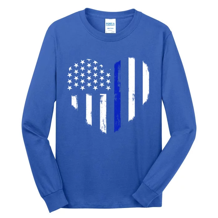 Thin Blue Line Heart Flag Police Officer Support Gift Tall Long Sleeve T-Shirt